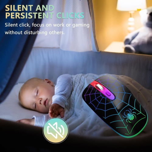 Souris sans fil, souris Bluetooth sans fil DEL rechargeable, souris Bluetooth sans fil USB 2,4 GHz avec récepteur USB et type C, araignée noire