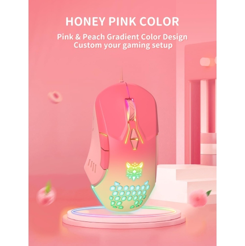 Gaming Mouse, Wired PC Entry Level Mouse with RGB Backlit, Optical Laptop Office Mouse, Computer Gamer Mouse for Windows/Mac/Linux/Chrome, Honey Pink