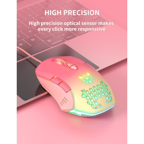 Gaming Mouse, Wired PC Entry Level Mouse with RGB Backlit, Optical Laptop Office Mouse, Computer Gamer Mouse for Windows/Mac/Linux/Chrome, Honey Pink