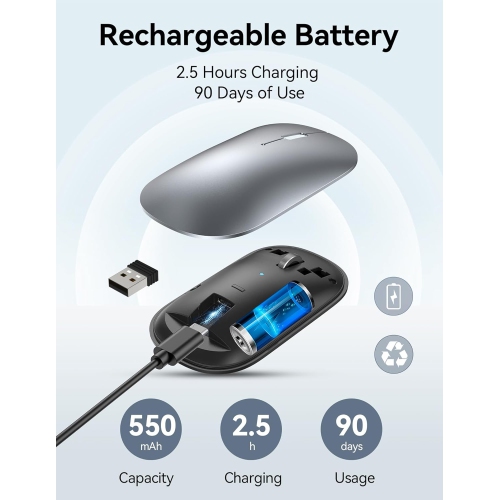 Wireless Mouse, Silent Computer Mouse with USB Receiver,4000DPI Rechargeable Portable Bluetooth Mouse for Laptop/MacBook