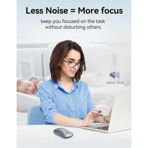 Wireless Mouse, Silent Computer Mouse with USB Receiver,4000DPI Rechargeable Portable Bluetooth Mouse for Laptop/MacBook