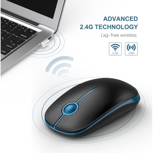 Wireless Mouse,2.4G Slim Portable Computer Mice with Nano Receiver for Computer, Notebook, Laptop, Black and Sapphire Blue