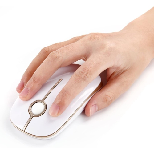Wireless Mouse,2.4G Slim Portable Computer Mice with Nano Receiver for Computer, Notebook, Laptop, White and Gold