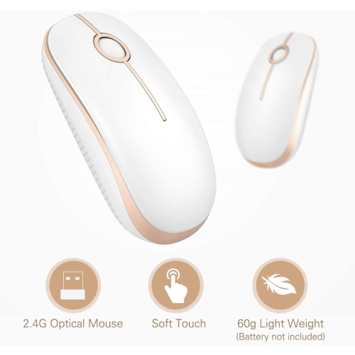 Wireless Mouse,2.4G Slim Portable Computer Mice with Nano Receiver for Computer, Notebook, Laptop, White and Gold