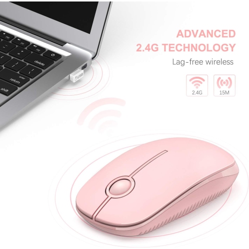 Souris sans fil, souris d'ordinateur portable mince 2,4 GHz avec nanorécepteur pour ordinateur, portable, portable, rose