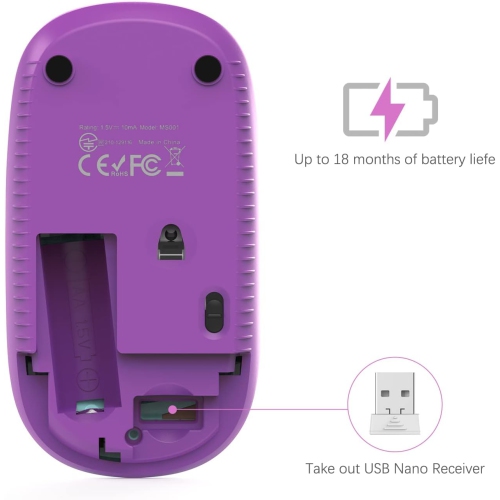 Wireless Mouse,2.4G Slim Portable Computer Mice with Nano Receiver for Computer, Notebook, Laptop, Gradient Purple