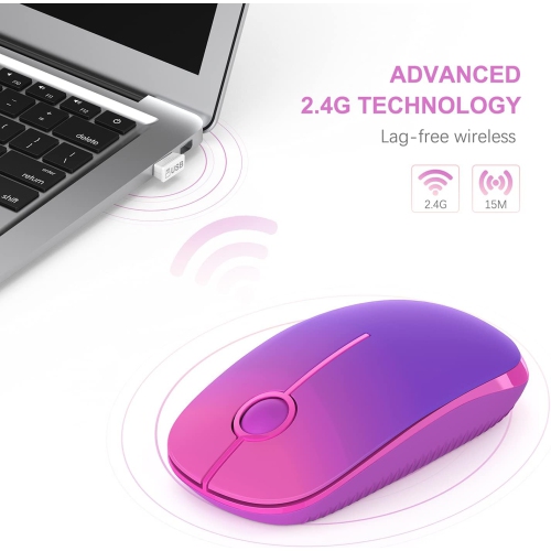 Wireless Mouse,2.4G Slim Portable Computer Mice with Nano Receiver for Computer, Notebook, Laptop, Gradient Purple