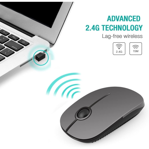 Wireless Mouse,2.4G Slim Portable Computer Mice with Nano Receiver for Computer, Notebook, Laptop, Black and Gray