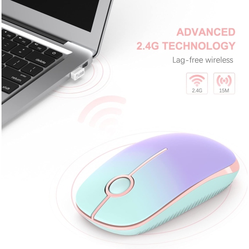 Wireless Mouse,2.4G Slim Portable Computer Mice with Nano Receiver for Computer, Notebook, Laptop, Mint Green to Purple
