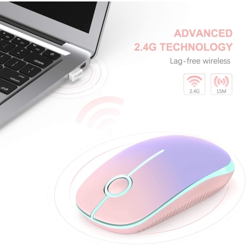 Wireless Mouse,2.4G Slim Portable Computer Mice with Nano Receiver for Computer, Notebook, Laptop, Pink to Purple