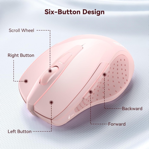 Souris sans fil 2,4 GHz pour portable, PC, ordinateur, 2600&nbsp;ppp à 6 boutons, 5 niveaux de réglage, rose
