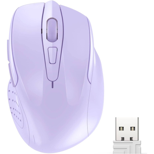 VECELOLIBILIS  2.4G Wireless Mouse for Laptop, PC, Computer, 6 Buttons 2600 Dpi, 5 Adjustment Levels, Lavender