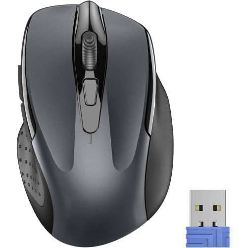 VECELOLIBILIS  2.4G Wireless Mouse for Laptop, PC, Computer, 6 Buttons 2600 Dpi, 5 Adjustment Levels In Grey