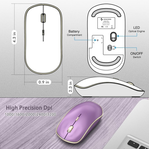 2.4G Computer Mouse Wireless, Silent Wireless Mouse, Portable Ergonomic Wireless Mouse with 5 Adjustable DPI Levels, Cordless Mouse for Desktop,