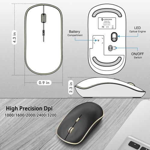 2.4G Computer Mouse Wireless, Silent Wireless Mouse, Portable Ergonomic Wireless Mouse with 5 Adjustable DPI Levels, Cordless Mouse for Desktop,