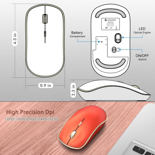 2.4G Computer Mouse Wireless, Silent Wireless Mouse, Portable Ergonomic Wireless Mouse with 5 Adjustable DPI Levels, Cordless Mouse for Desktop,