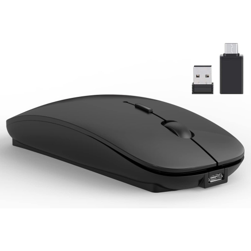 Wireless Mouse for Laptop, Bluetooth Mouse for MacBook Pro/Mac/iPad/Computer, Silent Cordless Mouse with USB C Adapter,Rechargeale Dual Mode, Black