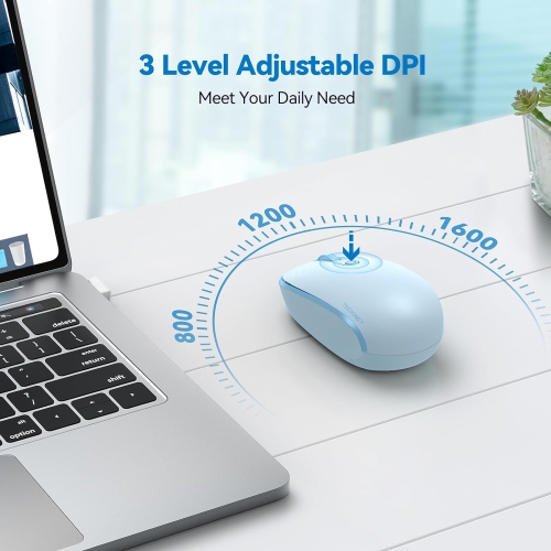 Wireless Mouse, 2.4G Quiet Computer Mouse with USB Receiver, 4 Buttons Portable Cordless Mice for Laptop, PC, Blue