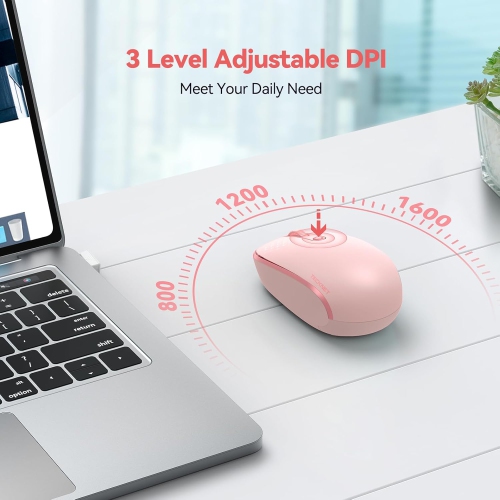Wireless Mouse, 2.4G Quiet Computer Mouse with USB Receiver, 4 Buttons Portable Cordless Mice for Laptop, PC, Pink