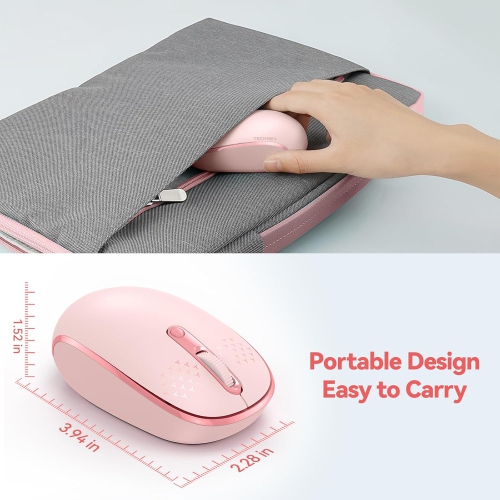 Wireless Mouse, 2.4G Quiet Computer Mouse with USB Receiver, 4 Buttons Portable Cordless Mice for Laptop, PC, Pink