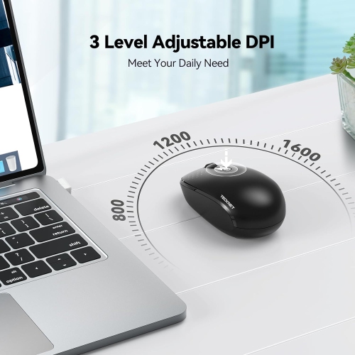 Wireless Mouse, 2.4G Quiet Computer Mouse with USB Receiver, 4 Buttons Portable Cordless Mice for Laptop, PC, Black