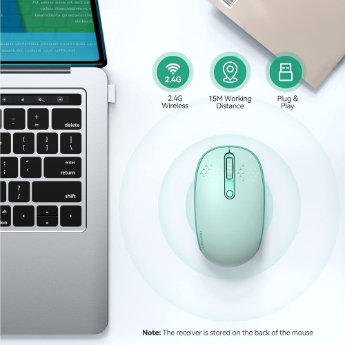 Wireless Mouse, 2.4G Quiet Computer Mouse with USB Receiver, 4 Buttons Portable Cordless Mice for Laptop, PC, Green