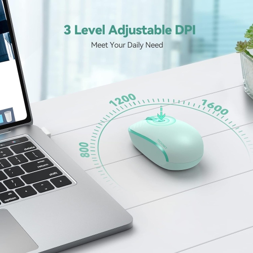 Wireless Mouse, 2.4G Quiet Computer Mouse with USB Receiver, 4 Buttons Portable Cordless Mice for Laptop, PC, Green