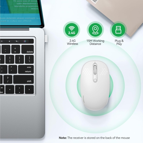 Wireless Mouse, 2.4G Quiet Computer Mouse with USB Receiver, 4 Buttons Portable Cordless Mice for Laptop, PC, White