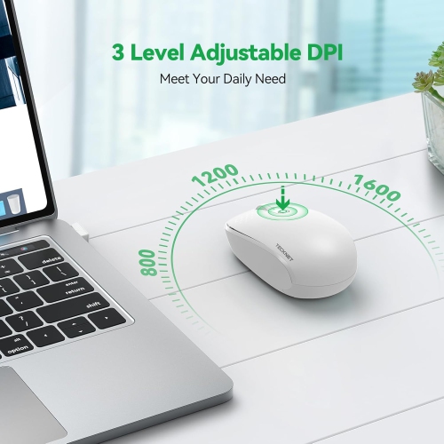 Wireless Mouse, 2.4G Quiet Computer Mouse with USB Receiver, 4 Buttons Portable Cordless Mice for Laptop, PC, White