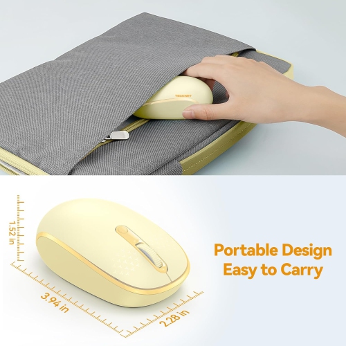 Wireless Mouse, 2.4G Quiet Computer Mouse with USB Receiver, 4 Buttons Portable Cordless Mice for Laptop, PC, Yellow