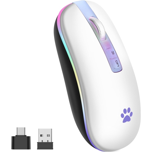 VECELOLIBILIS  Wireless Mouse, 2.4G Rechargeable Wireless Mouse, Led Portable Slim Computer Mouse for Laptop, PC, Computer, Macbook, Ivory In White
