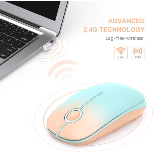 2.4G Slim Wireless Mouse Portable Computer Mouse with Nano Receiver,Mobile Optical Mice for PC, Laptop, Computer, Mac, Gradient Orange to Mint Green