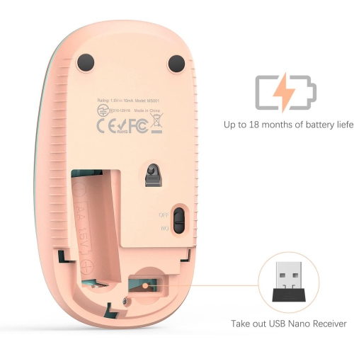 2.4G Slim Wireless Mouse Portable Computer Mouse with Nano Receiver,Mobile Optical Mice for PC, Laptop, Computer, Mac, Gradient Orange to Mint Green