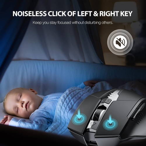 Bluetooth Mouse Wireless Rechargeable Mecha Mouse for Multi-Device, Battery Visible Computer Mouse, Black-bt+led+pro