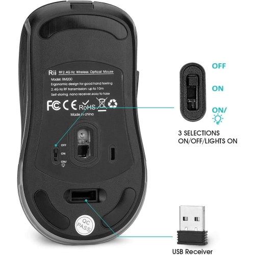 Wireless Mouse, Computer Mouse with 3 Adjustable Moving Speeds, USB Mouse with 6 Buttons USB Nano Receiver for PC,Laptop,Computer