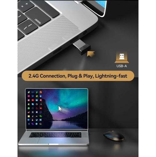 Computer Mouse, 2.4Ghz USB-A Wireless Mouse, 4800 DPI Ambidextrous Quiet Click Mouse, Slim Portable Wireless Mouse for PC Laptop