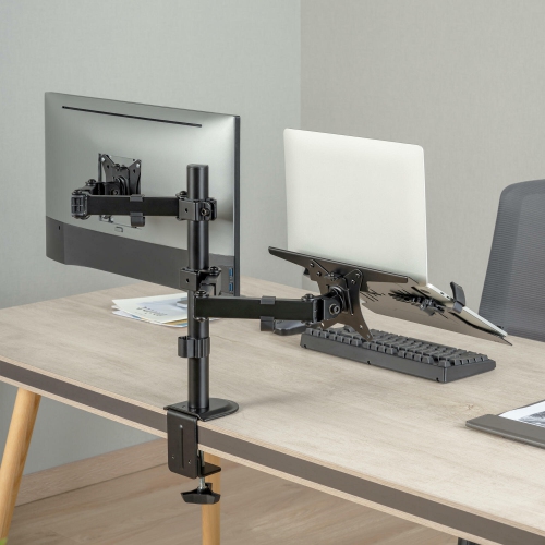 Monitor Arm and Laptop Mount Tray for 13-27 in PC Monitor and 17 Laptop, Both Desk Clamp and Grommet Mounting Options(VESA Only)