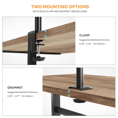 Monitor Arm and Laptop Mount Tray for 13-27 in PC Monitor and 17 Laptop, Both Desk Clamp and Grommet Mounting Options(VESA Only)