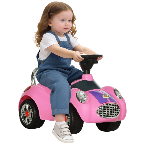 Qaba Baby Car, Push Car with Music, Horn, Light, Foot to Floor Sliding Ride on Car for Toddlers, Pink