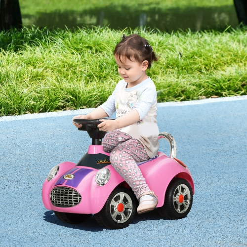Qaba Baby Car, Push Car with Music, Horn, Light, Foot to Floor Sliding Ride on Car for Toddlers, Pink