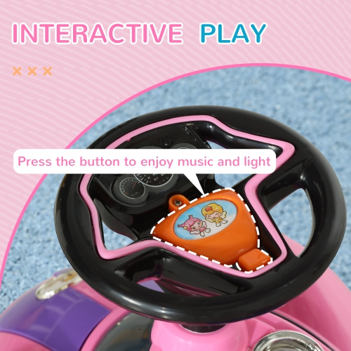 Qaba Baby Car, Push Car with Music, Horn, Light, Foot to Floor Sliding Ride on Car for Toddlers, Pink