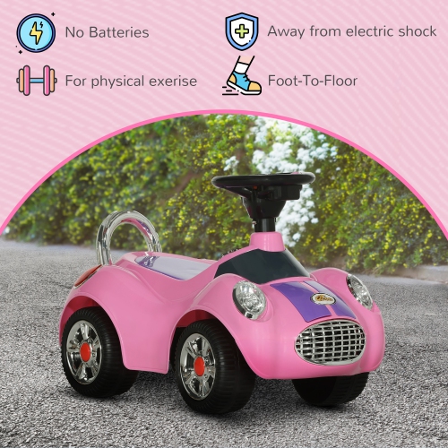Qaba Baby Car, Push Car with Music, Horn, Light, Foot to Floor Sliding Ride on Car for Toddlers, Pink