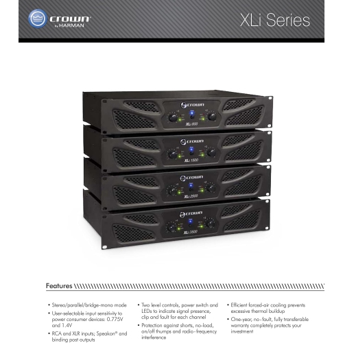 Amplificateur de puissance à deux canaux de 300 W à 4 „¦ XLi800 de Crown