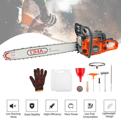 TOPTENG Gas Cordless Chainsaw 24 inch, 2-Cycle Gasoline Powered Chain Saw, 68CC Handheld Cordless Chainsaw, Automatic Chain Oiler, Garden Tool for