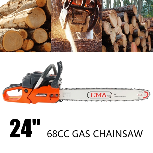 TOPTENG Gas Cordless Chainsaw 24 inch, 2-Cycle Gasoline Powered Chain Saw, 68CC Handheld Cordless Chainsaw, Automatic Chain Oiler, Garden Tool for