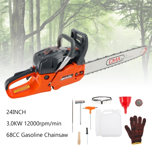 TOPTENG Gas Cordless Chainsaw 24 inch, 2-Cycle Gasoline Powered Chain Saw, 68CC Handheld Cordless Chainsaw, Automatic Chain Oiler, Garden Tool for