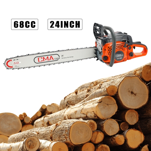TOPTENG Gas Cordless Chainsaw 24 inch, 2-Cycle Gasoline Powered Chain Saw, 68CC Handheld Cordless Chainsaw, Automatic Chain Oiler, Garden Tool for