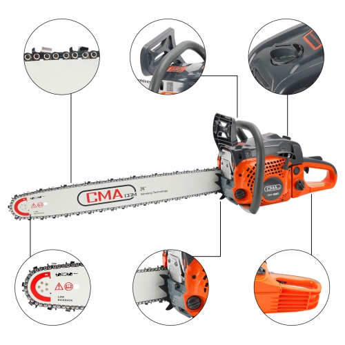 TOPTENG Gas Cordless Chainsaw 24 inch, 2-Cycle Gasoline Powered Chain Saw, 68CC Handheld Cordless Chainsaw, Automatic Chain Oiler, Garden Tool for