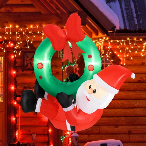 Costway 4 Ft Blow up Santa Claus with LED Lights & Christmas Wreath Christmas Inflatables
