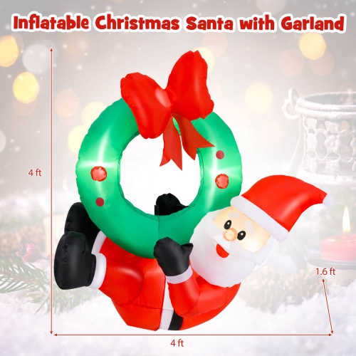 Costway 4 Ft Blow up Santa Claus with LED Lights & Christmas Wreath Christmas Inflatables